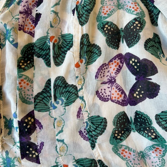 Anthropologie Maeve Abella Butterfly Print Pintuck Cotton Blouse Top Size 6 - Picture 6 of 16